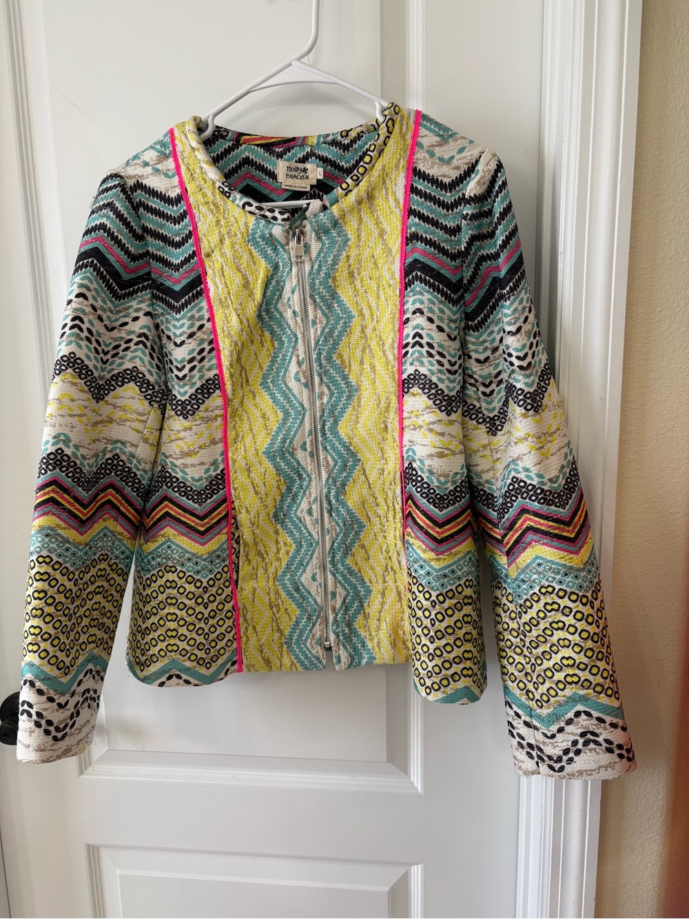 Holly Bracken Molly Bracken Jacket L Multicolor Geometric Boho Zip Front Lined